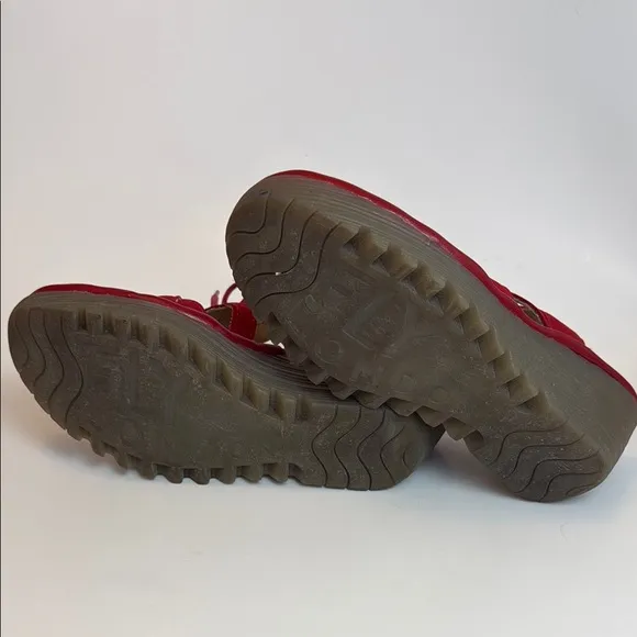Fly London Red Strappy Wedge Sandals with Gladiator Style Size 37