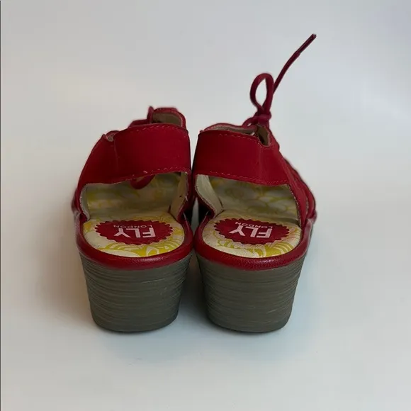 Fly London Red Strappy Wedge Sandals with Gladiator Style Size 37