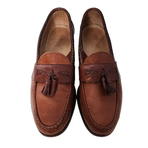 Footjoy Brown Leather Tassel Loafer Men's Shoes Braided Trim Size 13 C