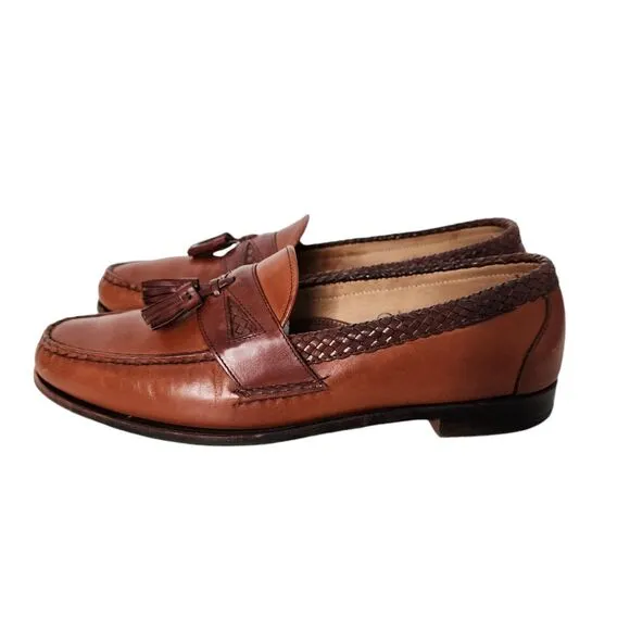 Footjoy Brown Leather Tassel Loafer Men's Shoes Braided Trim Size 13 C