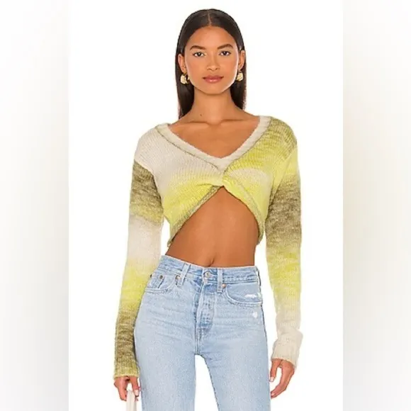 For Love &amp; Lemons Women's Green and Yellow Jumper Nwt