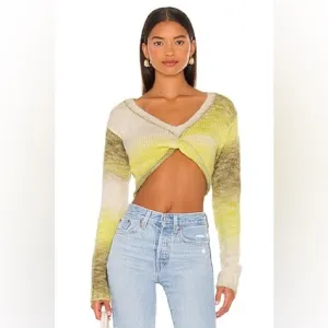 For Love &amp; Lemons Women's Green and Yellow Jumper Nwt