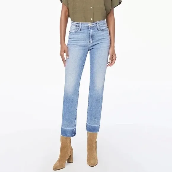 Frame Denim Le High Straight Raw Edge Side Slit in Imogen Dip Size 31 LHSTRAS204
