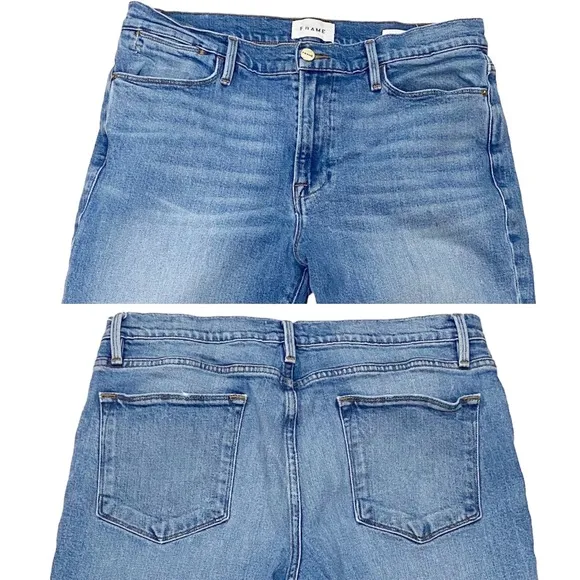 Frame Denim Le High Straight Raw Edge Side Slit in Imogen Dip Size 31 LHSTRAS204