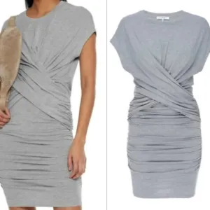 Frame Shirred Muscle Tee Shirt Dress Gris Heather Ruched Midi Stretchy Y2K Style