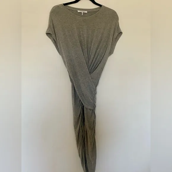 Frame Shirred Muscle Tee Shirt Dress Gris Heather Ruched Midi Stretchy Y2K Style