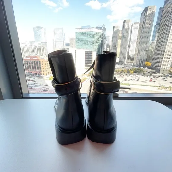 Franco Sarto Elese  Black ScandinavianLeather Moto Ankle Boots Round Toe Size 11
