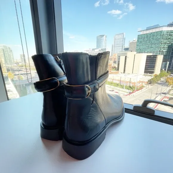 Franco Sarto Elese  Black ScandinavianLeather Moto Ankle Boots Round Toe Size 11