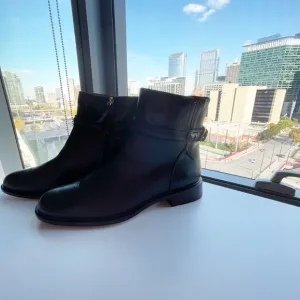 Franco Sarto Elese  Black ScandinavianLeather Moto Ankle Boots Round Toe Size 11