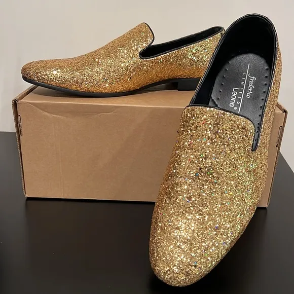 Frederico Leone Limited Gold Glitter Sparkle Slip-On Loafer Size 11.5