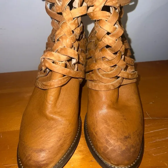 Free People Ankle Boots Womens Carrera Braided Woven Leather Block Heel Shoe 7