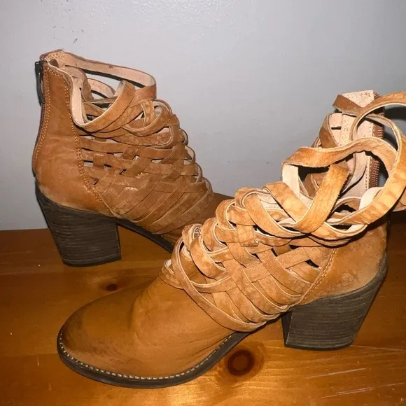 Free People Ankle Boots Womens Carrera Braided Woven Leather Block Heel Shoe 7