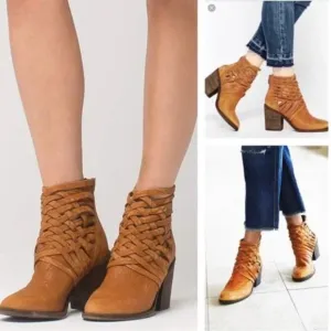 Free People Ankle Boots Womens Carrera Braided Woven Leather Block Heel Shoe 7