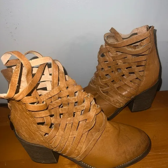 Free People Ankle Boots Womens Carrera Braided Woven Leather Block Heel Shoe 7