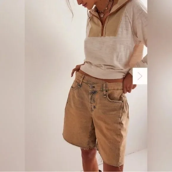 Free People Boomerang Long Jean Shorts Womens 29 Boho Grunge Baggy Denim