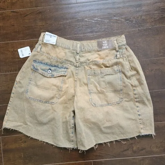 Free People Boomerang Long Jean Shorts Womens 29 Boho Grunge Baggy Denim