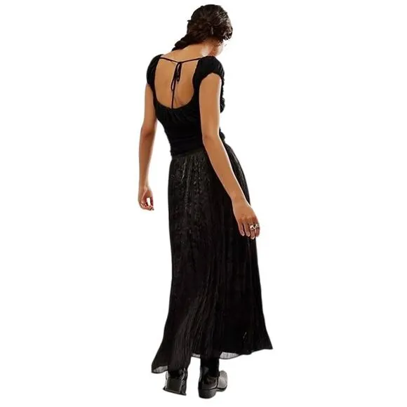 Free People New Vera City Black Pleated Maxi Ankle Skirt with Pockets 2 NWT