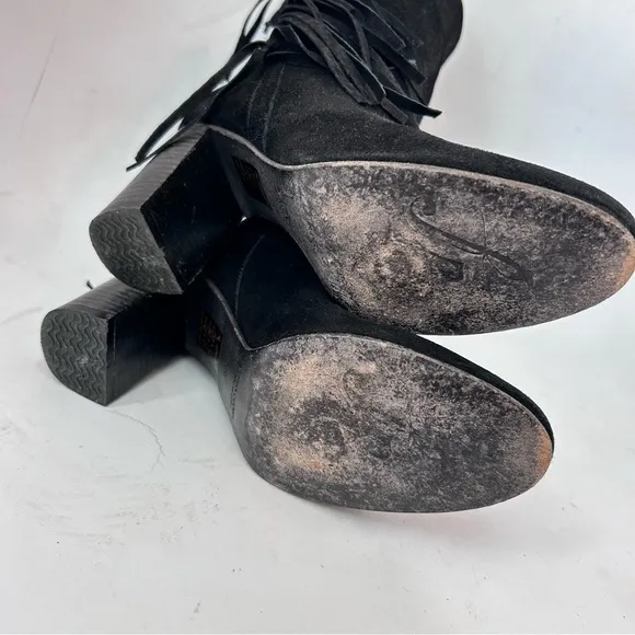 FREE PEOPLE Wild Rose Slouchy Fringe Suede Leather Boot Western Boots Size 36