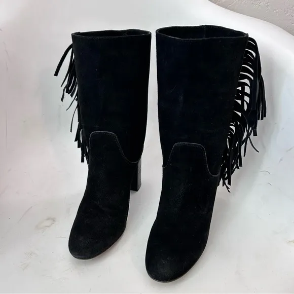 FREE PEOPLE Wild Rose Slouchy Fringe Suede Leather Boot Western Boots Size 36
