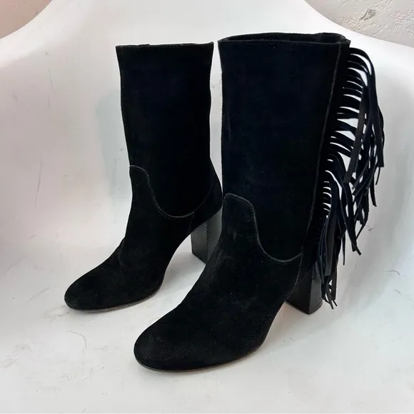 FREE PEOPLE Wild Rose Slouchy Fringe Suede Leather Boot Western Boots Size 36