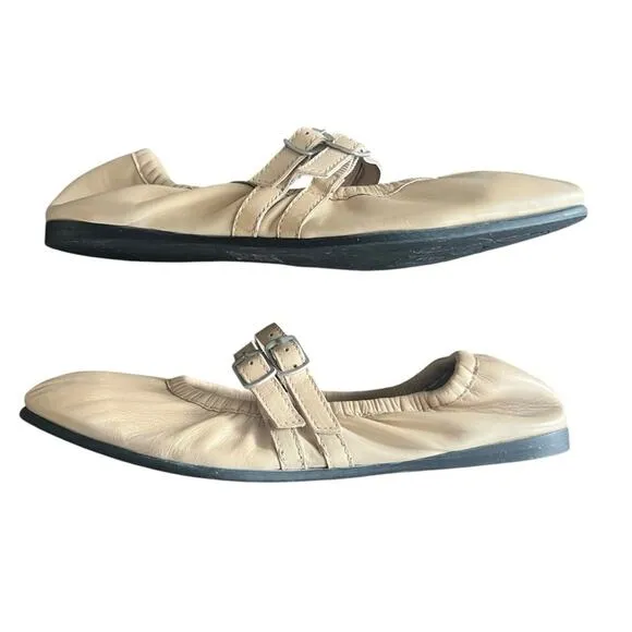 Free People Women’s Gemini Tulle Pink Nude Square Toe Buckle Ballet Flats Size 8