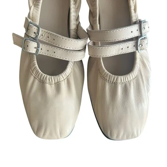 Free People Women’s Gemini Tulle Pink Nude Square Toe Buckle Ballet Flats Size 8