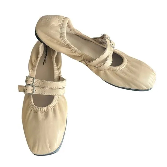 Free People Women’s Gemini Tulle Pink Nude Square Toe Buckle Ballet Flats Size 8