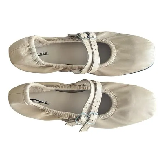 Free People Women’s Gemini Tulle Pink Nude Square Toe Buckle Ballet Flats Size 8