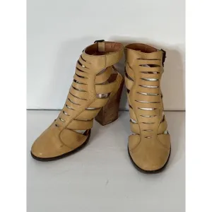 Free People Women's Leather Block Heel Ankle Cutout Boots Booties Tan SZ 40/10