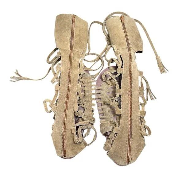 Free People Women's Sun Seeker Tan Gladiator knee-high flat Sandals size EU 38