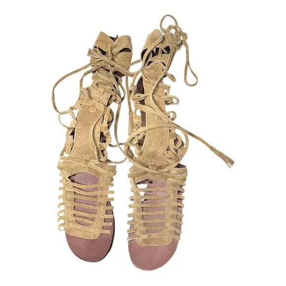 Free People Women's Sun Seeker Tan Gladiator knee-high flat Sandals size EU 38