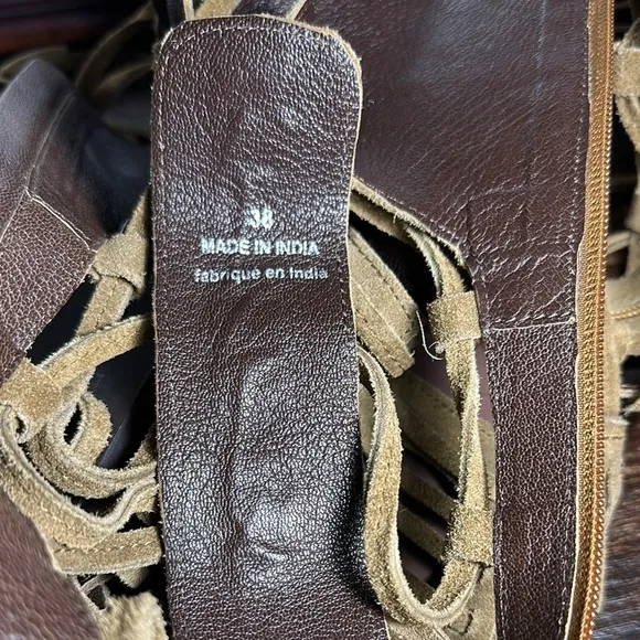 Free People Women's Sun Seeker Tan Gladiator knee-high flat Sandals size EU 38