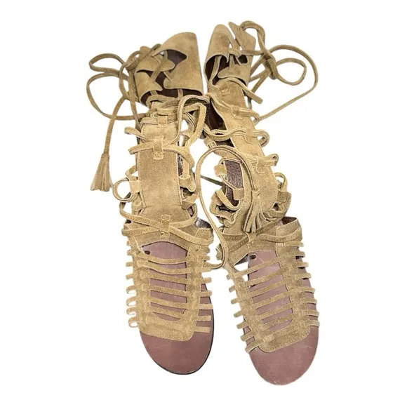 Free People Women's Sun Seeker Tan Gladiator knee-high flat Sandals size EU 38