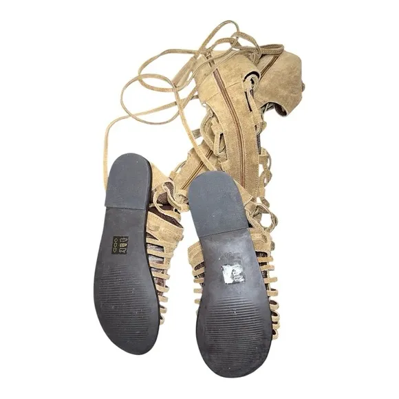 Free People Women's Sun Seeker Tan Gladiator knee-high flat Sandals size EU 38