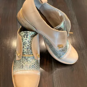Freebird Cream and Blue Flats with Decorative Pattern