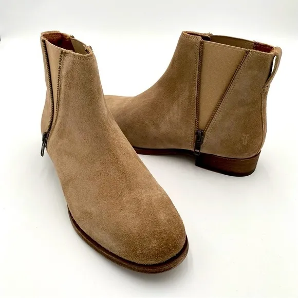Frye Ash Leather Suede Carly Zip Slip On Ankle Boot Booties Shoes Size 8.5 NWOT