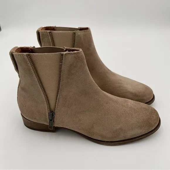 Frye Ash Leather Suede Carly Zip Slip On Ankle Boot Booties Shoes Size 8.5 NWOT