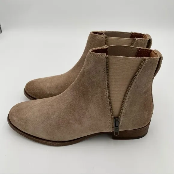 Frye Ash Leather Suede Carly Zip Slip On Ankle Boot Booties Shoes Size 8.5 NWOT