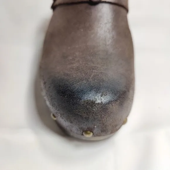 Frye Clara Stud Wooden Clogs  Brown Leather Slip On Women's Shoes Size 10M
