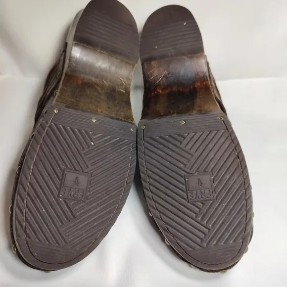 Frye Clara Stud Wooden Clogs  Brown Leather Slip On Women's Shoes Size 10M