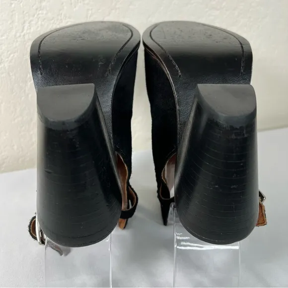 Frye Courtney Slingback Peep Toe Leather Block Heeled Sandals Mules Size 6.5