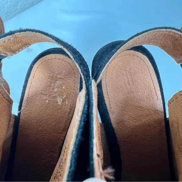 Frye Courtney Slingback Peep Toe Leather Block Heeled Sandals Mules Size 6.5