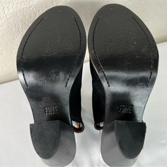 Frye Courtney Slingback Peep Toe Leather Block Heeled Sandals Mules Size 6.5