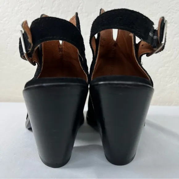 Frye Courtney Slingback Peep Toe Leather Block Heeled Sandals Mules Size 6.5