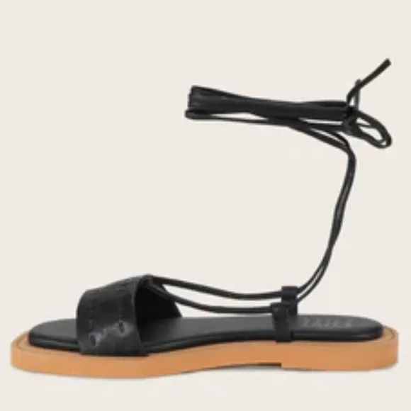 FRYE Genuine black Leather Faye Ankle Tie Sandals 599T0