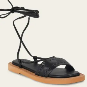 FRYE Genuine black Leather Faye Ankle Tie Sandals 599T0