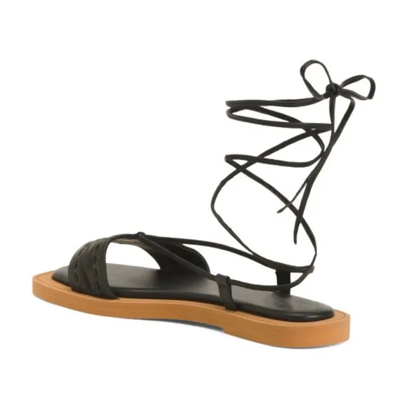 FRYE Genuine black Leather Faye Ankle Tie Sandals 599T0