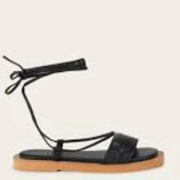 FRYE Genuine black Leather Faye Ankle Tie Sandals 599T0