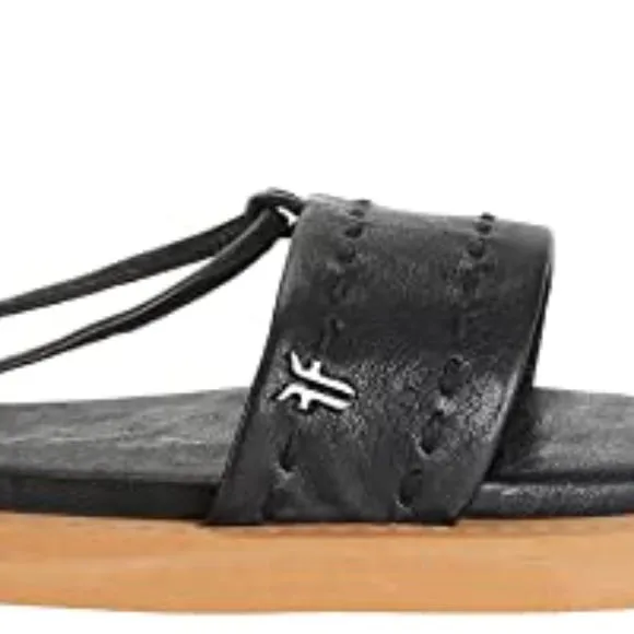 FRYE Genuine black Leather Faye Ankle Tie Sandals 599T0