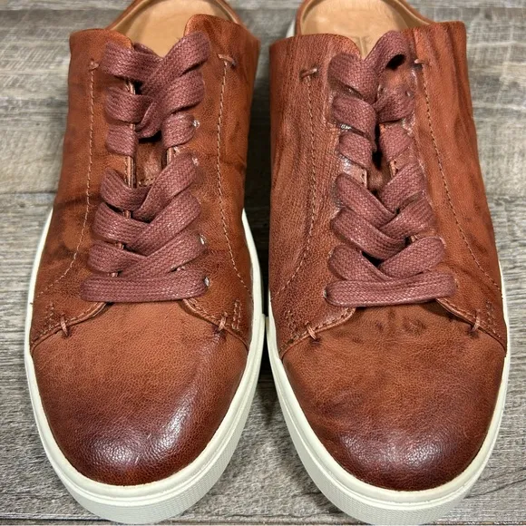 Frye Ivy Low Lace Mule Sneakers Shoes Womens 9 M Cognac Brown Leather Slip On
